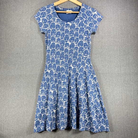 Mata Traders Dresses & Skirts - Mata Traders Fit Flare Dress Women Small Blue Abstract Face Organic Cotton Print